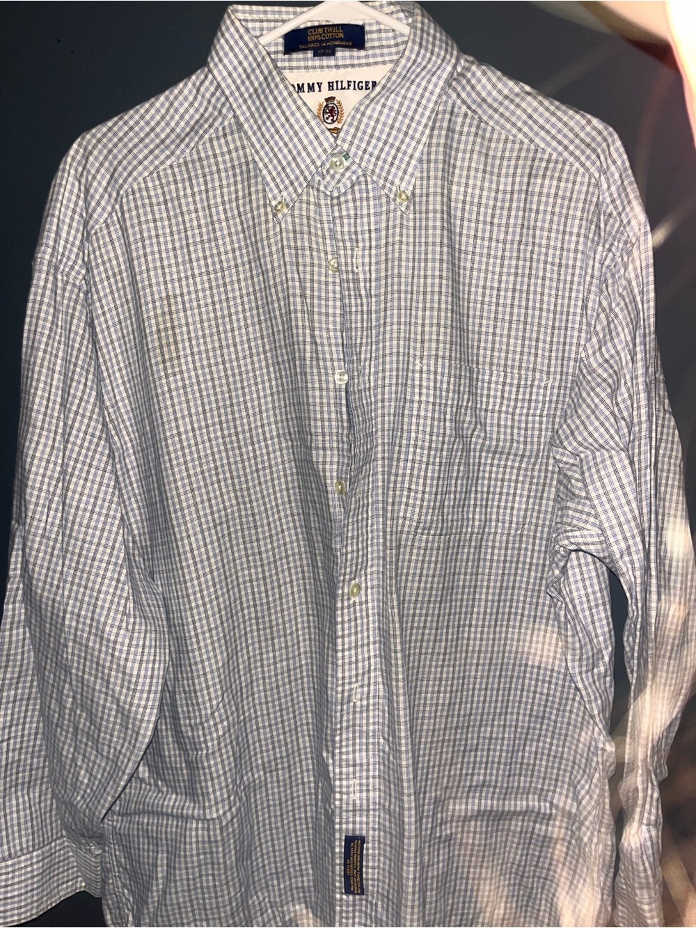 Tommy Hilfiger Light Blue and White Checked Button-Down Shirt